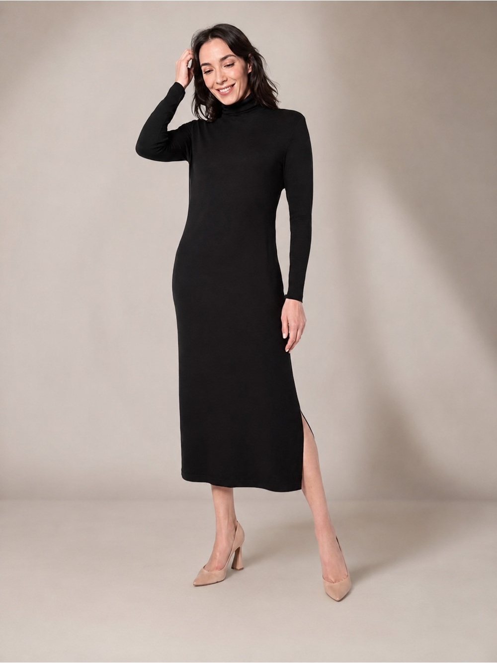 WOMEN WITH CONTROL Finespun Jersey Tummy Control Midi Dress Black Large
